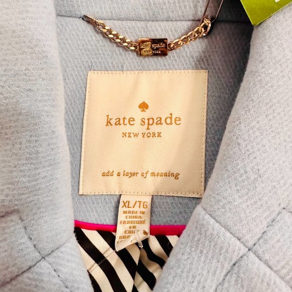 NWT KATE SPADE PEARL BLUE BOW BACK TWILL WOOL DOUBLE BREASTED PEA COAT XL $598 - Picture 5 of 8